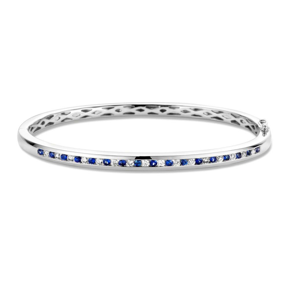 Bracelet jonc en or blanc avec diamants et saphirs, 14 carats, 0,47 crt.