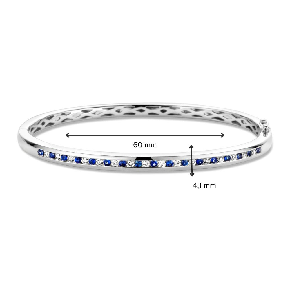 Bracelet esclave en or blanc avec diamant et saphir – 14 carats, 0.47 crt diamant, 60x51 mm