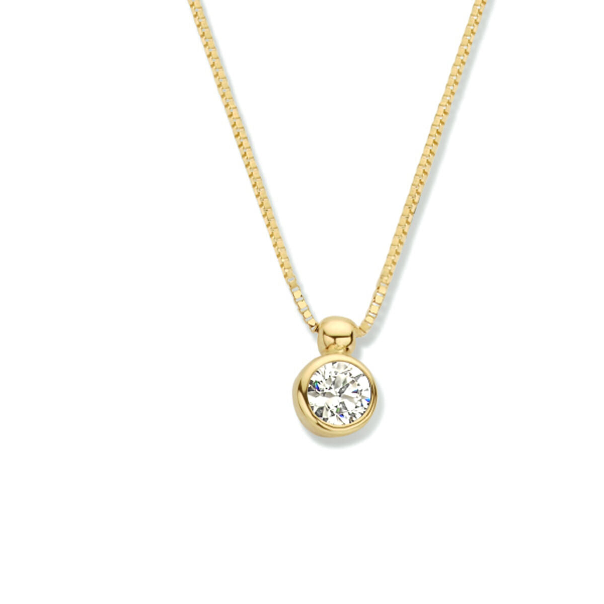 Collier en or jaune 14K avec pendentif en zirconium, chaîne délicate de 42 à 45 cm.