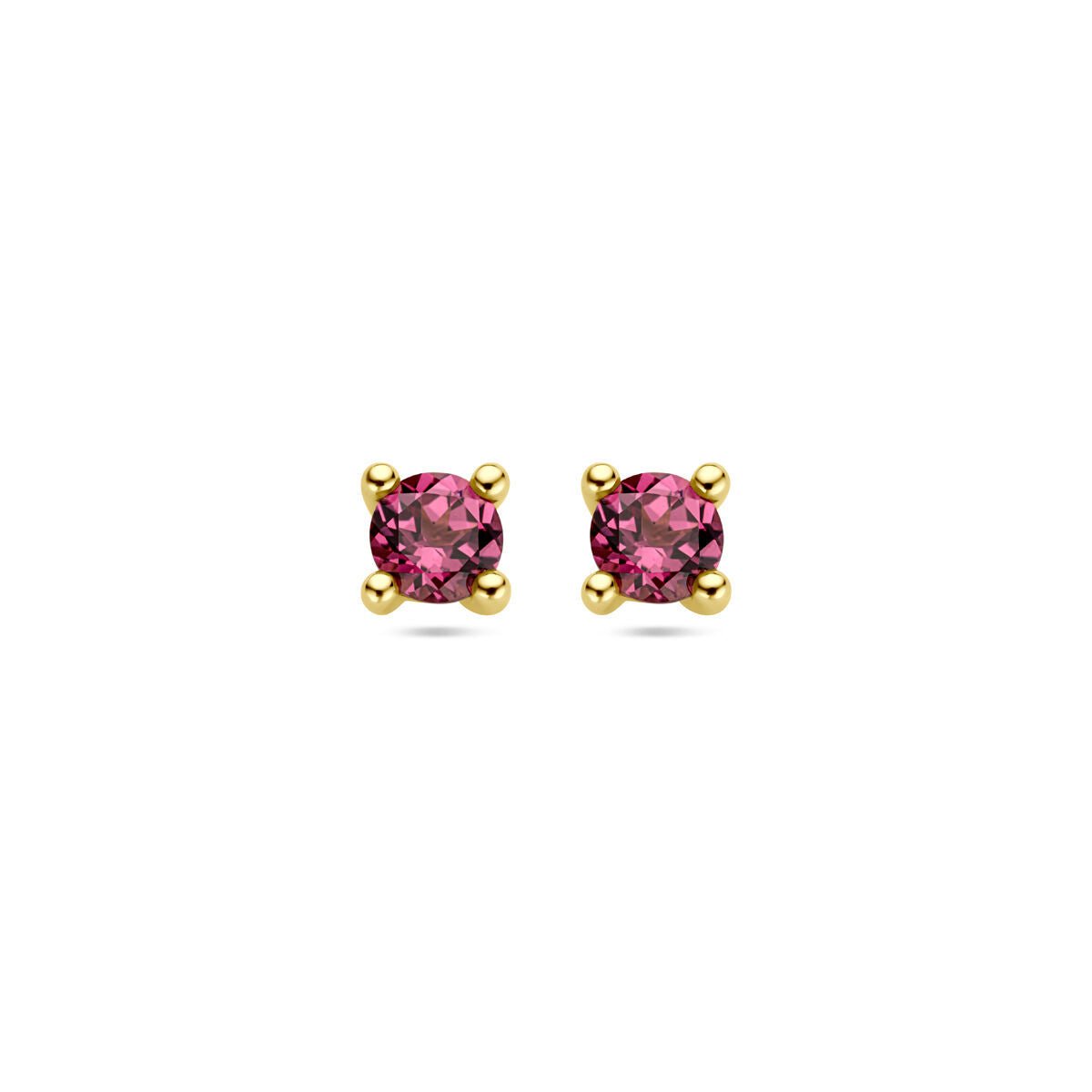 Boucles d'oreilles en or jaune 14K avec des pierres de rhodolite roses.