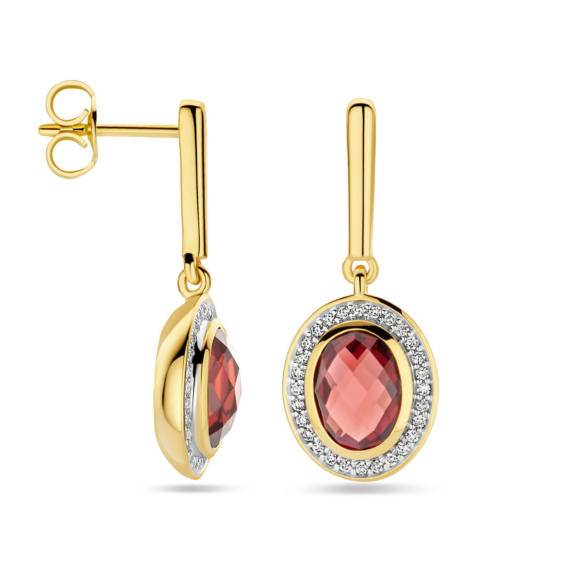 boucles d'oreilles grenat et diamant 0.18ct (2x 0.09ct) h si or jaune 14K