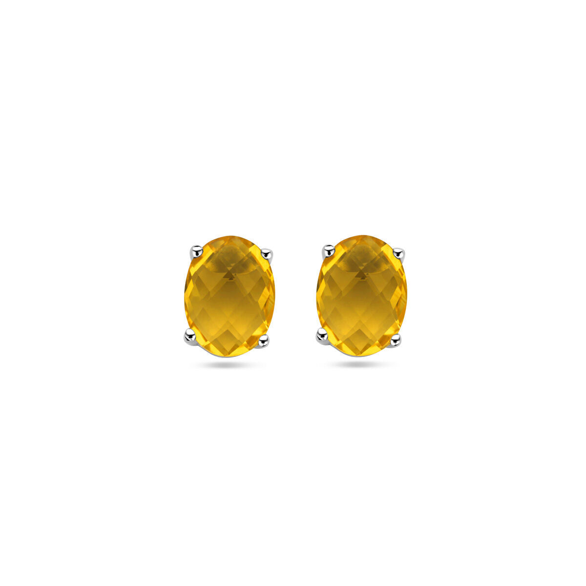 Boucles d'oreilles en argent rhodié avec des citrines ovales et facettées.