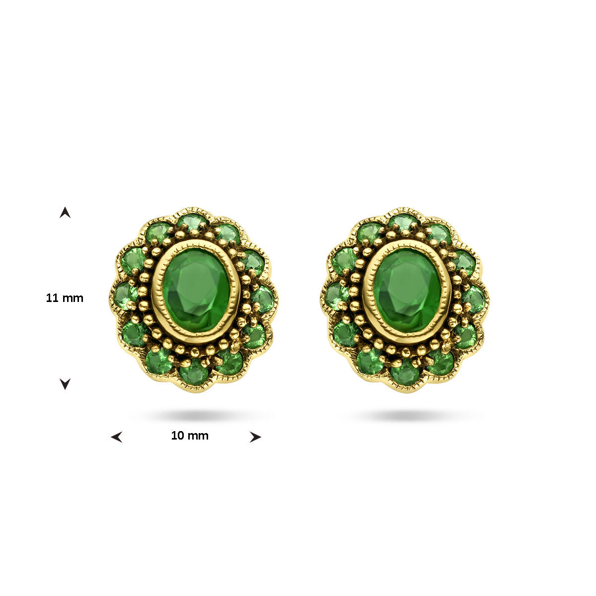 puces d'oreilles émeraude 14K or jaune