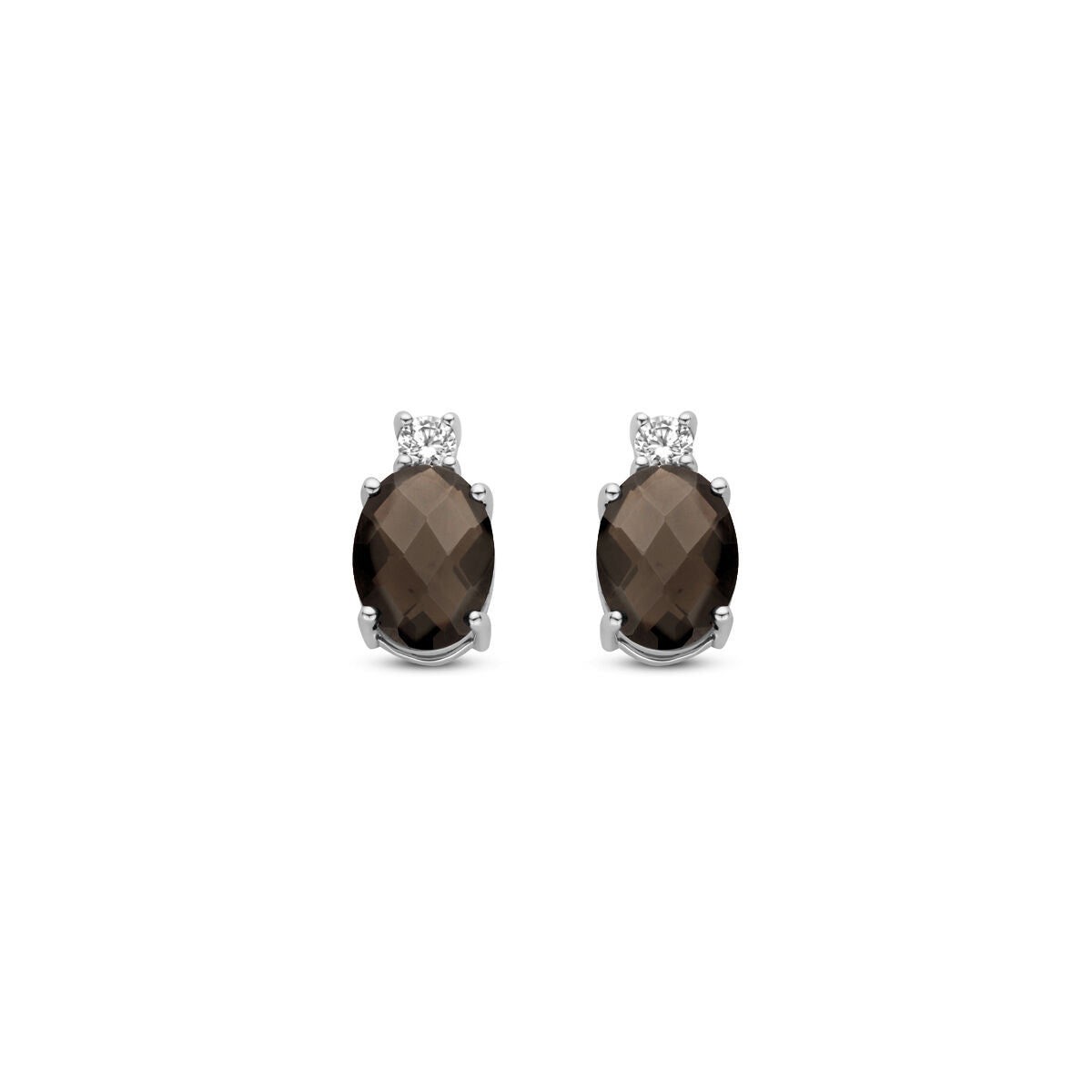 Boucles d'oreilles en quartz fumé et zircon, 10,5 mm, en argent rhodié.