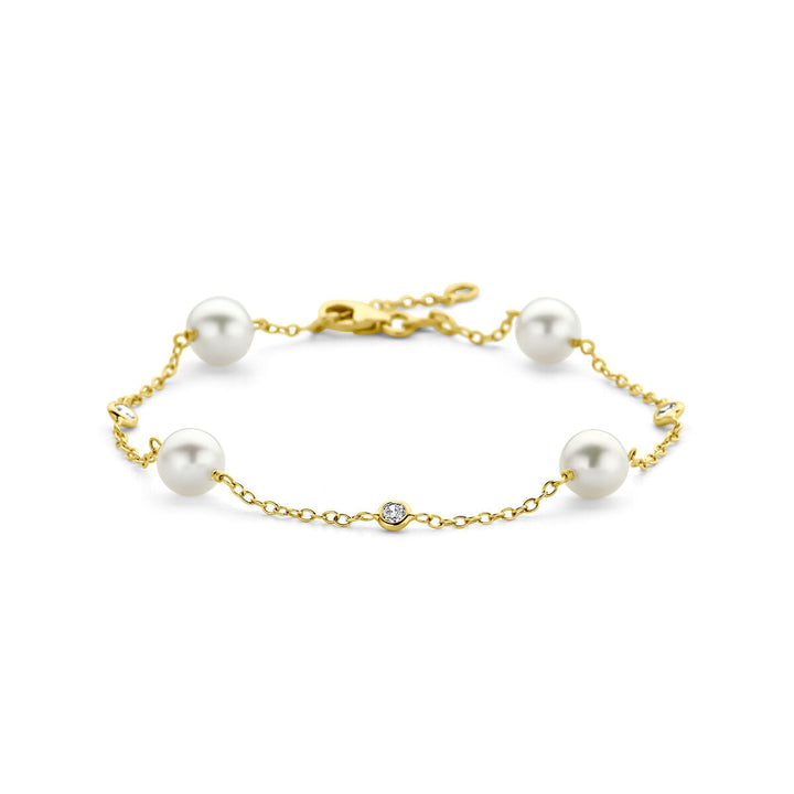 Gouden armband dames parel en zirkonia 14K