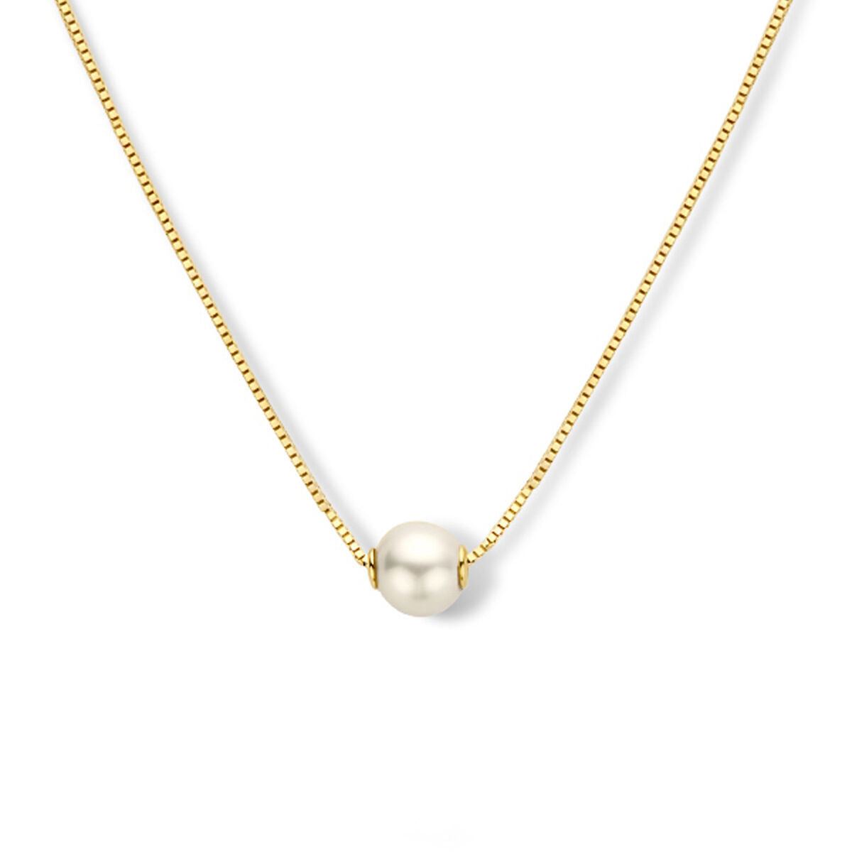 Collier en or jaune 14K avec une perle centrale, longueur de 42 à 45 cm.