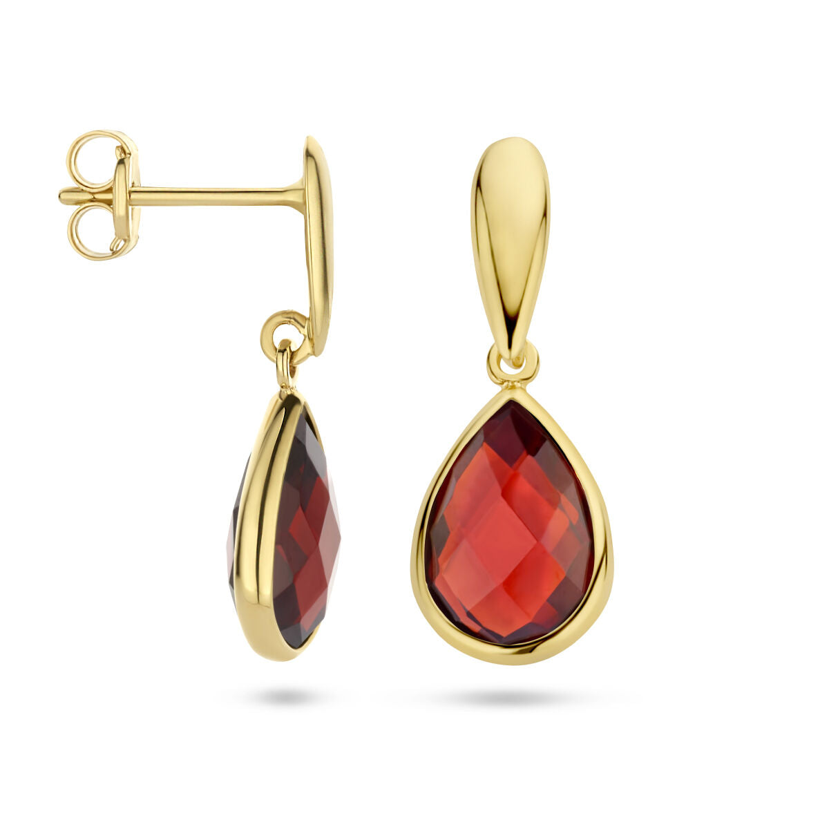boucles d'oreilles grenat or jaune 14K