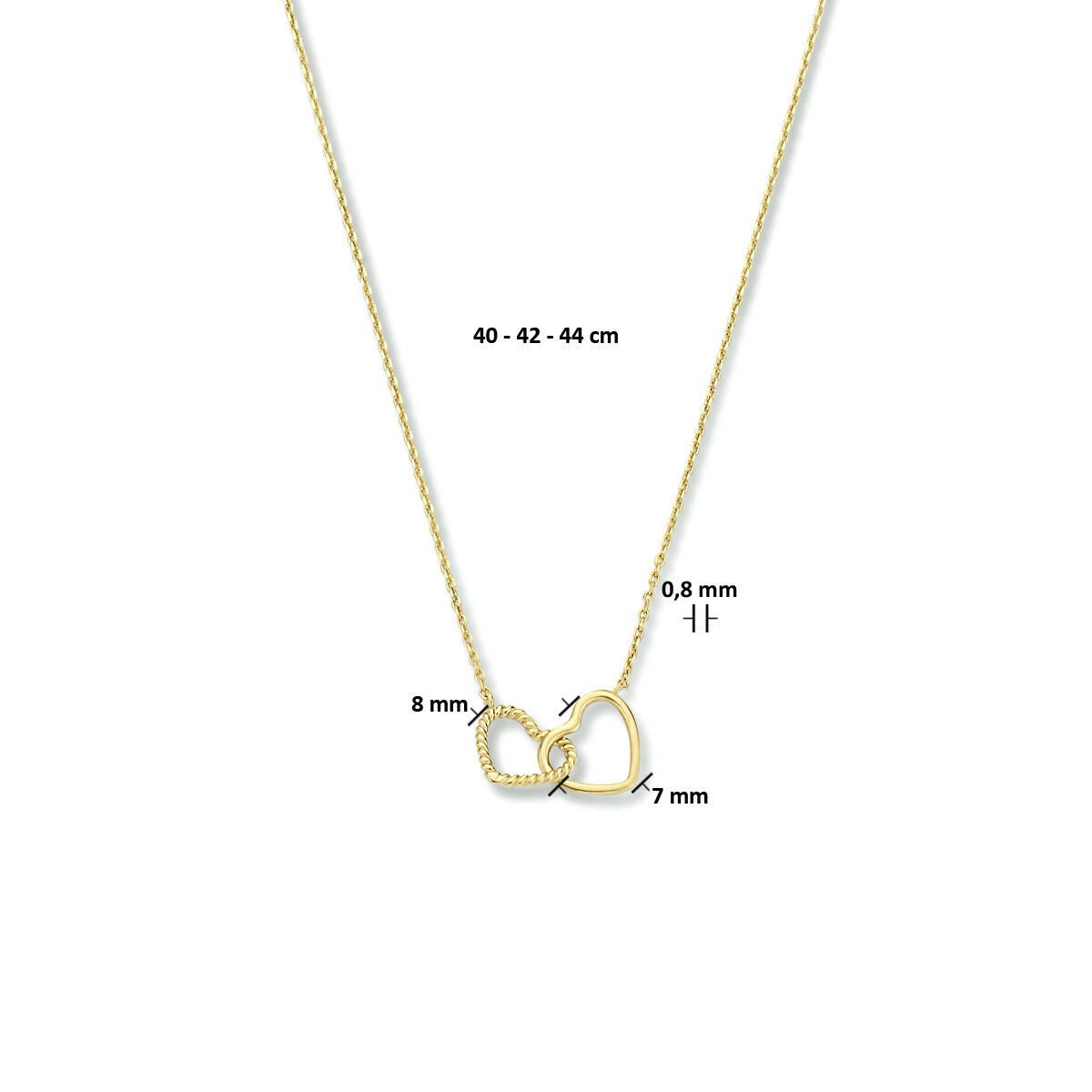 collier cœurs 40 - 42 - 44 cm or jaune 14K