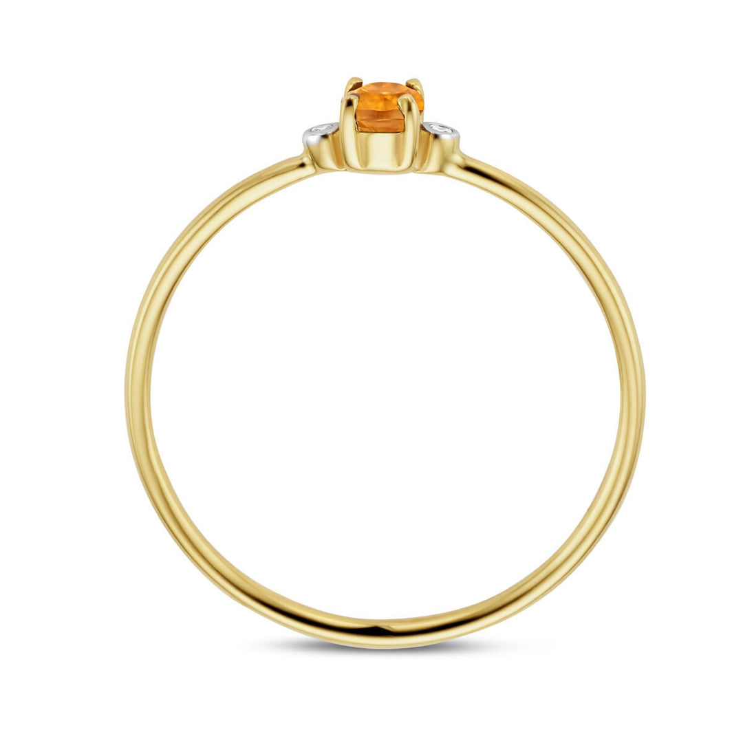 ring trilogie citrien en diamant 0.006ct h p1 14K geelgoud