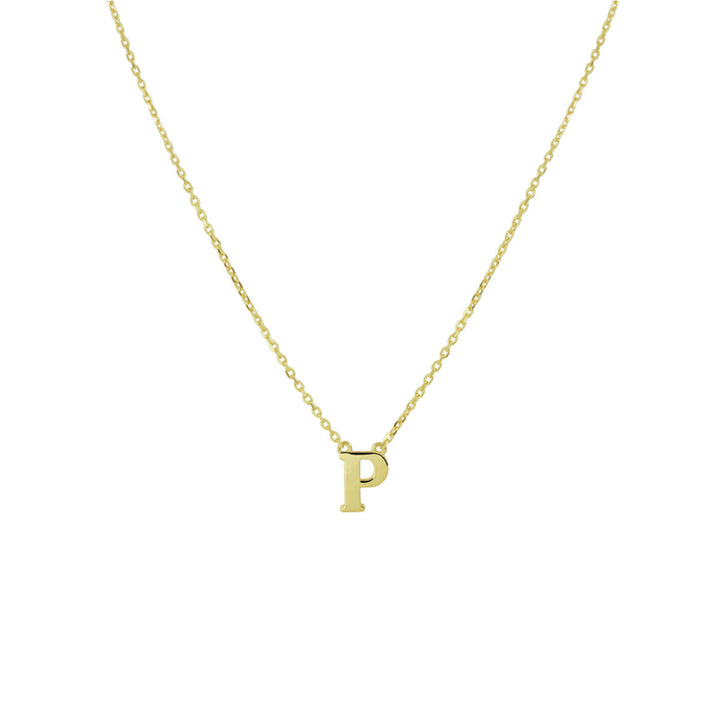 De Gouden dames ketting letter 14K van Van der Kooij Collectie is een verfijnd 14k geelgouden collier met een kleine, gepersonaliseerde P-hanger, ideaal als sieradencadeau voor dames.