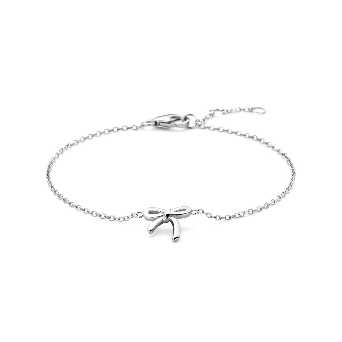 Bracelet en argent rhodié avec un motif de nœud, ajustable de 16 à 18 cm.