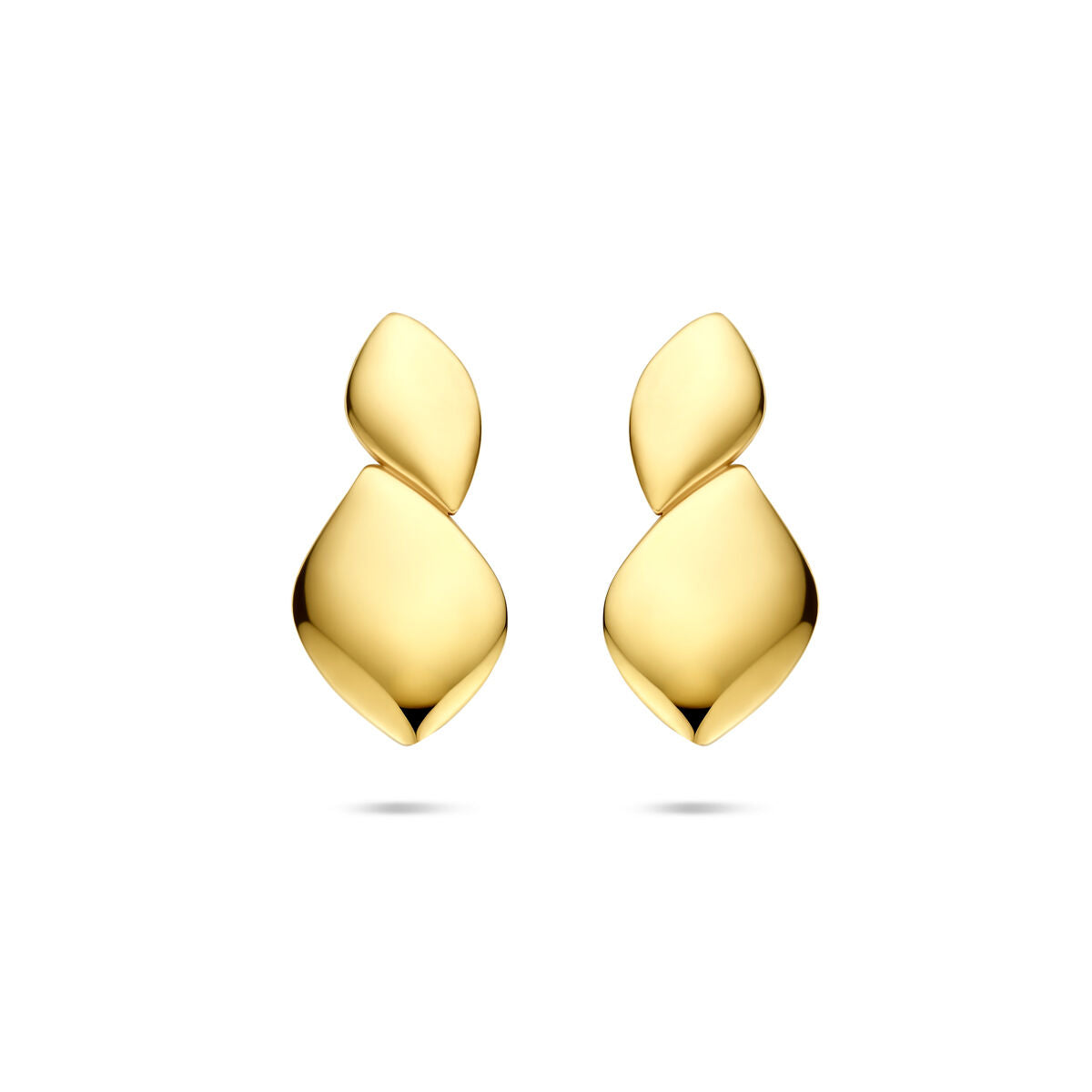 Boucles d'oreilles en or 14 carats au design allongé et lisse.