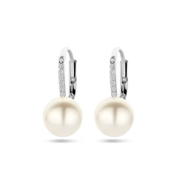 oorhangers parel en zirkonia brisur haak zilver gerhodineerd