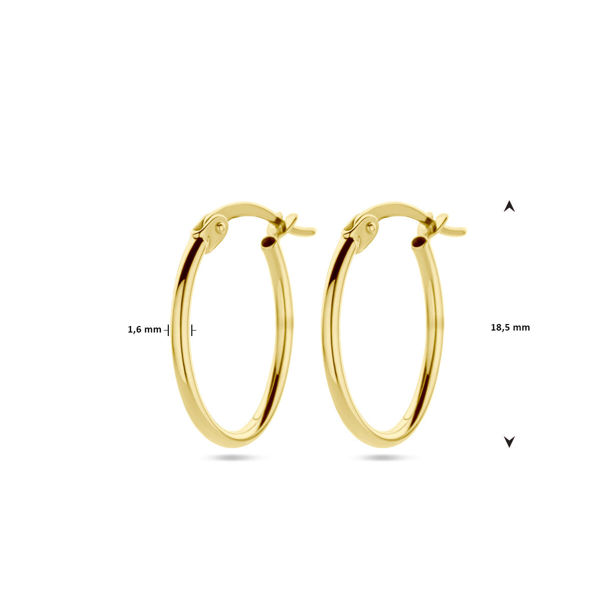 Boucles d'oreilles en or jaune, forme ronde, diamètre de 1,6 mm.