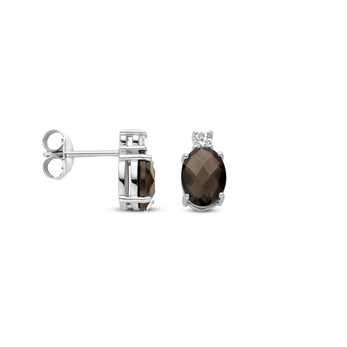 puces d'oreilles quartz fumé et zircone 10,5 mm argent rhodié