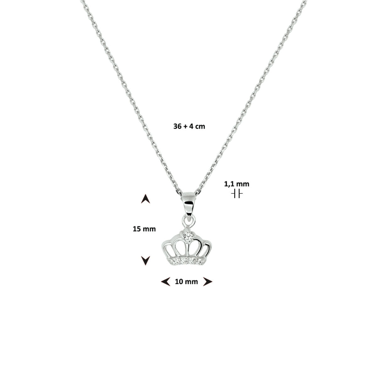 collier couronne zircone 36 + 4 cm argent rhodié