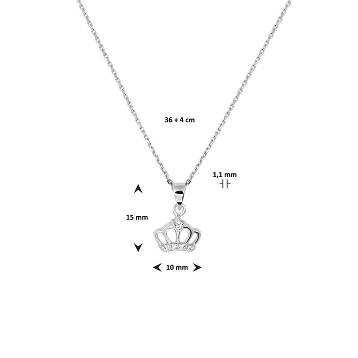 collier kroon zirkonia 36 + 4 cm zilver gerhodineerd