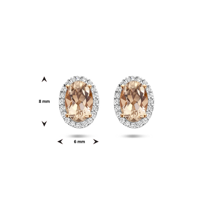 oorknoppen morganiet en diamant 0.12ct h si halo 14K roségoud
