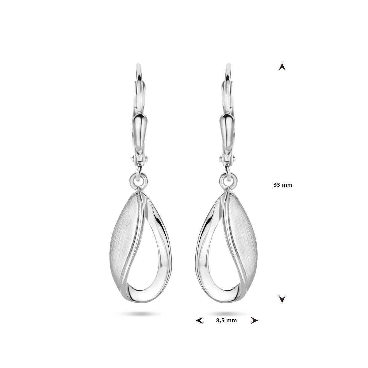 boucles d'oreilles goutte brisur crochet poli/mat 33 mm argent rhodié