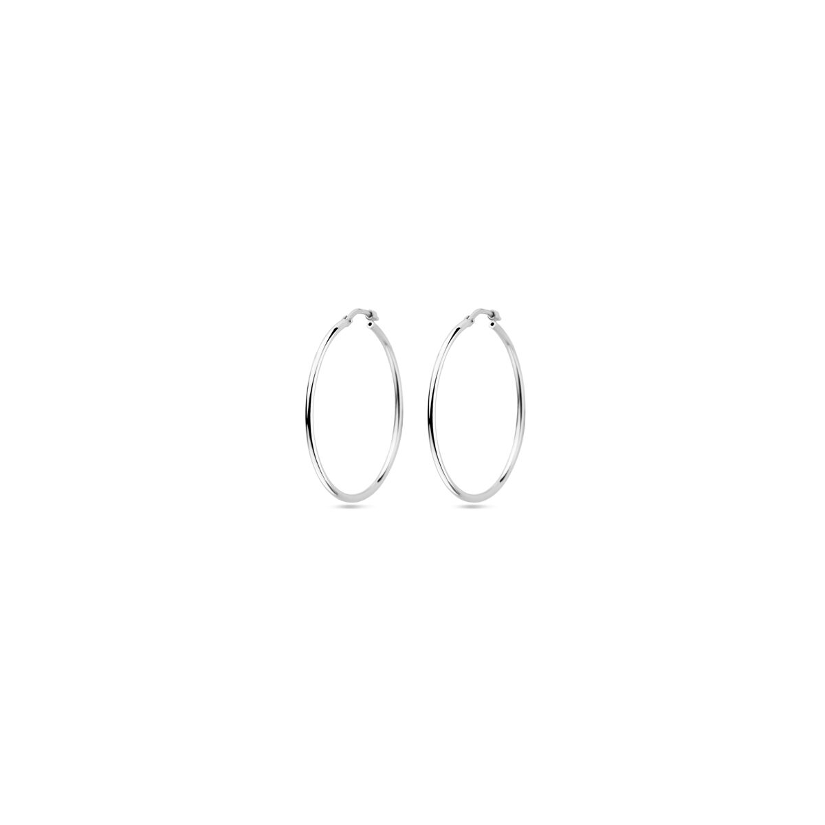 Boucles d'oreilles rondes en argent rhodié, d'un diamètre de 1,5 mm.