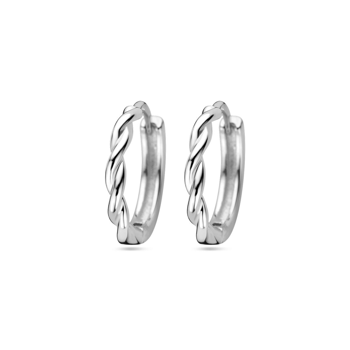 Boucles d'oreilles en argent rhodié avec un design de tube torsadé.