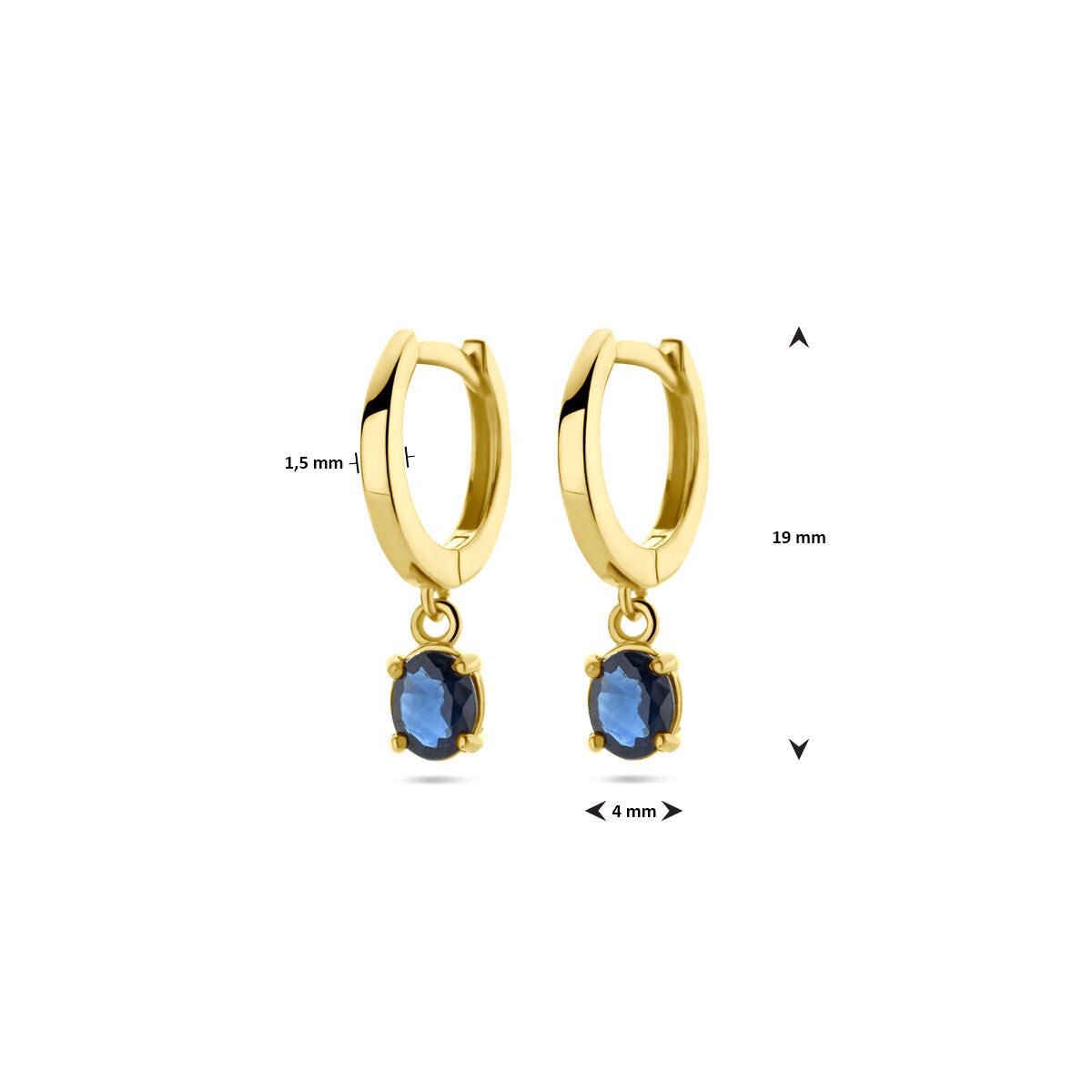 créoles saphir 19 mm or jaune 14K