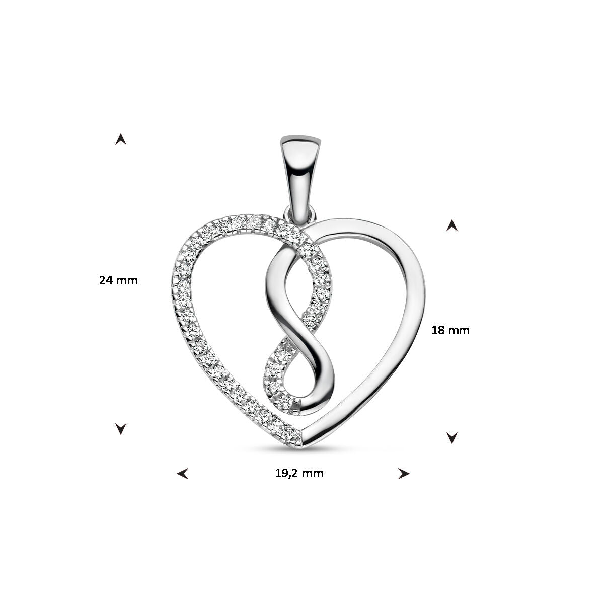pendentif cœur et infini zircone argent rhodié
