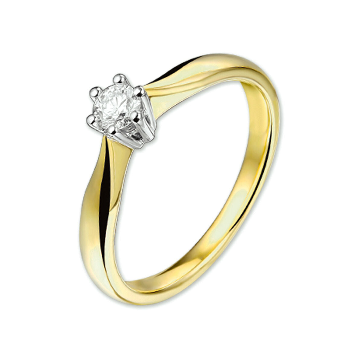 Bague en or bicolore jaune et blanc avec un diamant de 0,20 ct.