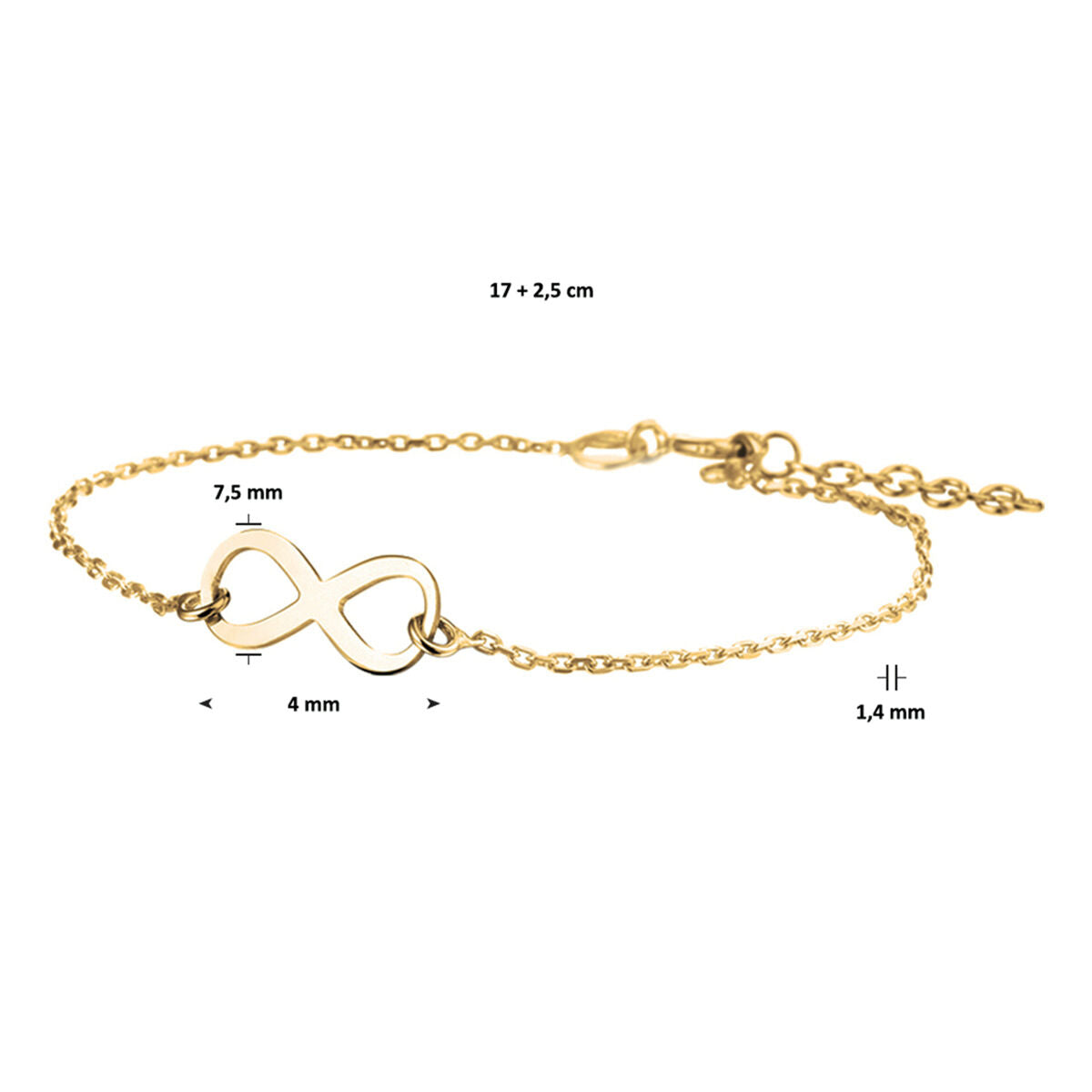 bracelet infinity 17 + 2,5 cm 3 microns argent plaqué or (jaune)