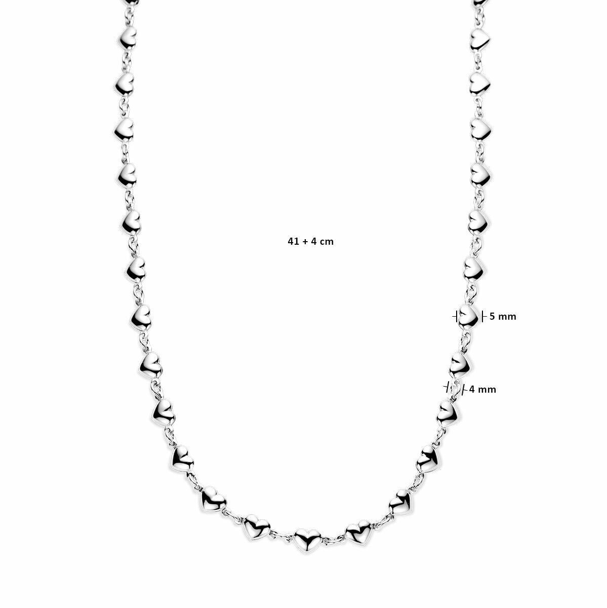 collier cœurs 41 + 4 cm argent rhodié