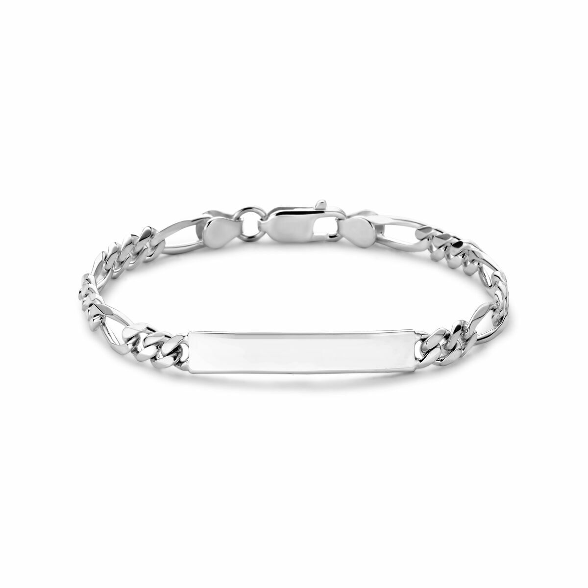Bracelet en argent avec maillons figaro et plaque gravable de 6,0 mm.