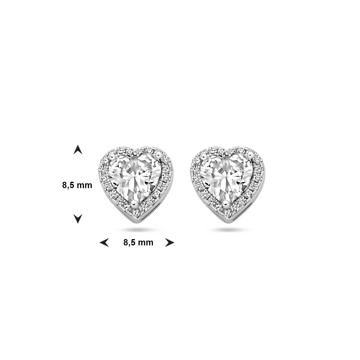 puces d'oreilles cœur zircone halo argent rhodié