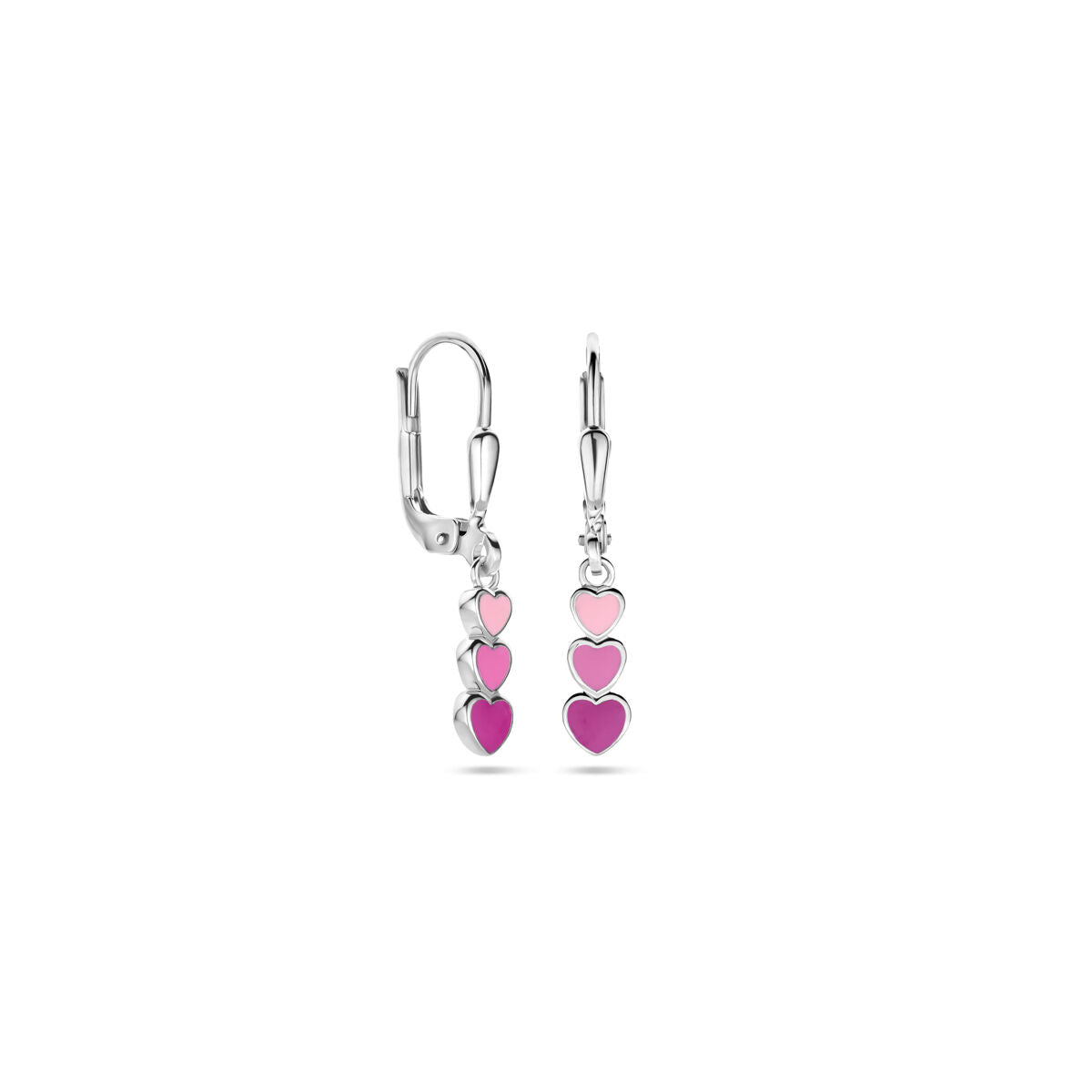 boucles d'oreilles cœurs émail brisur crochet 25 mm argent rhodié