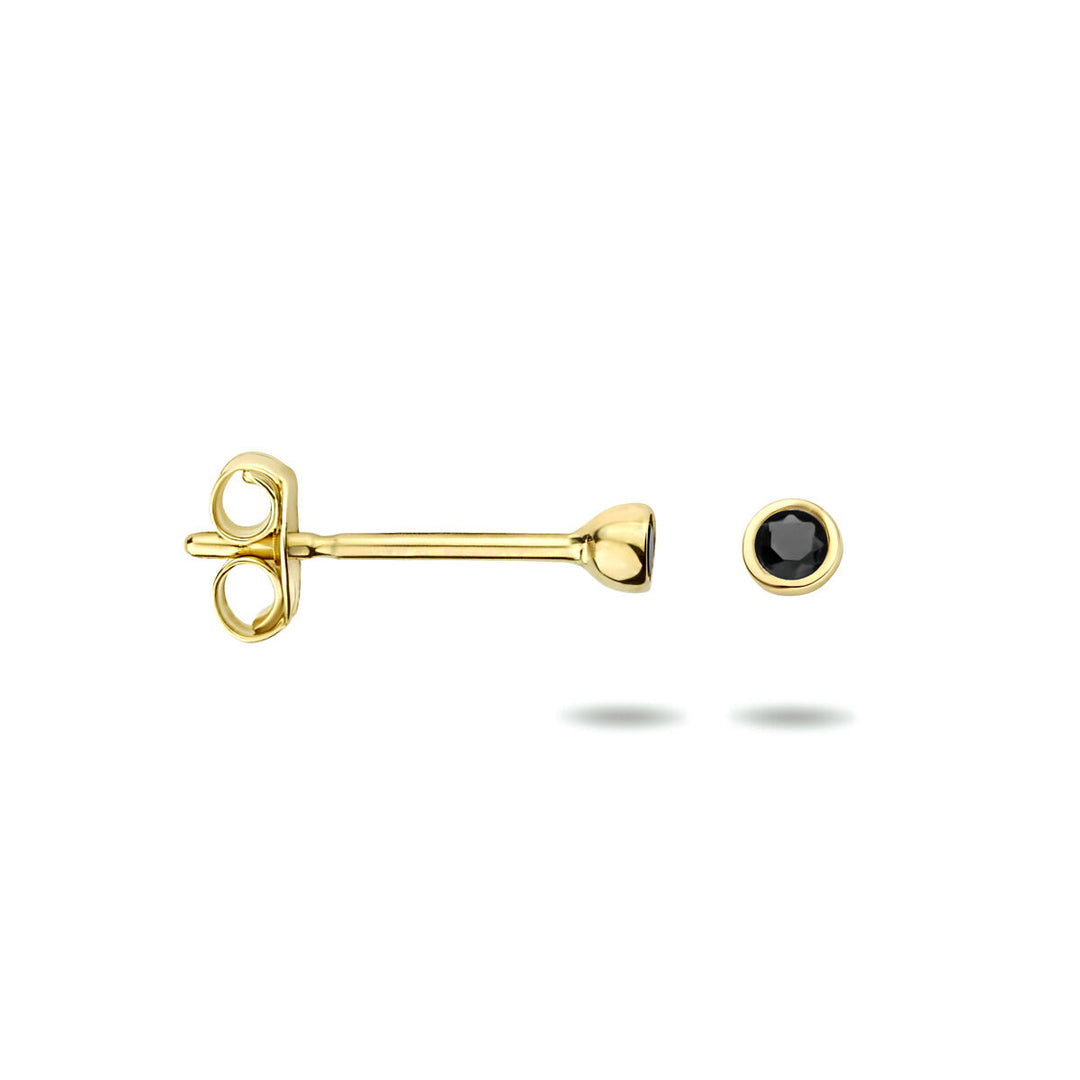 oorknoppen zwart zirkonia 14K geelgoud
