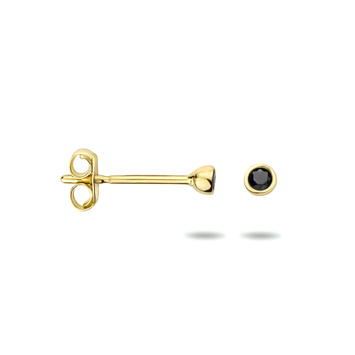 puces d'oreilles zircone noire or jaune 14K