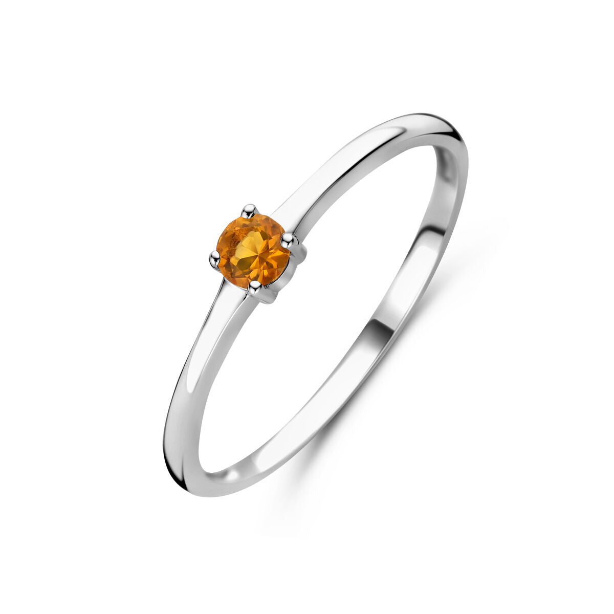 Bague en argent rhodié avec une pierre de naissance en citrine orange.