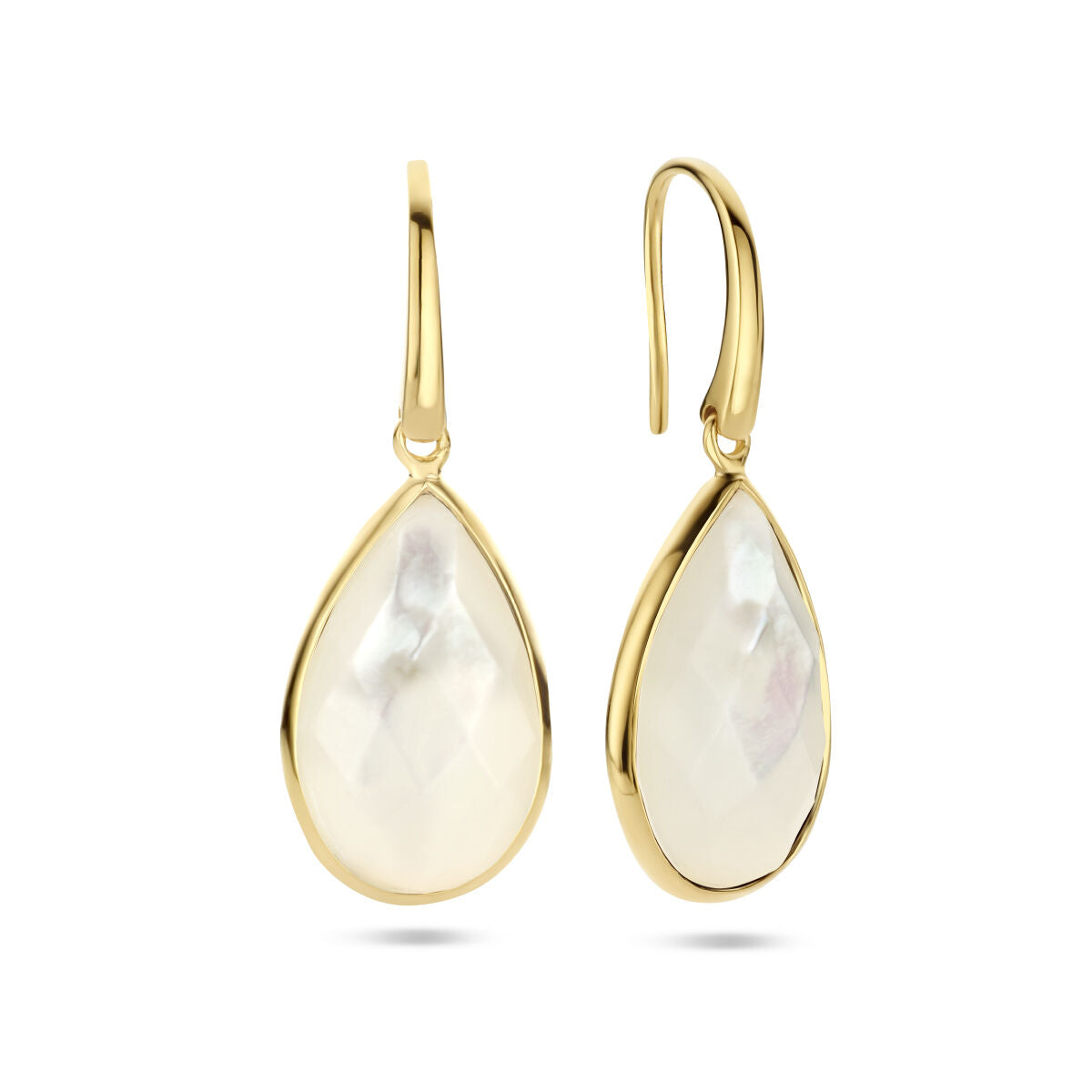 boucles d'oreilles en nacre à crochets français en argent plaqué or (jaune)