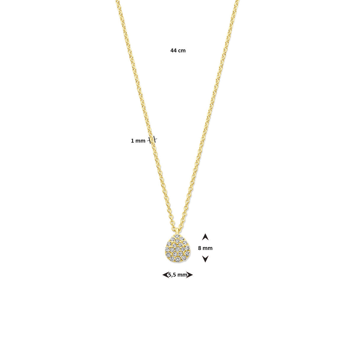collier goutte diamant 0.10ct h si 44 cm or jaune 14K