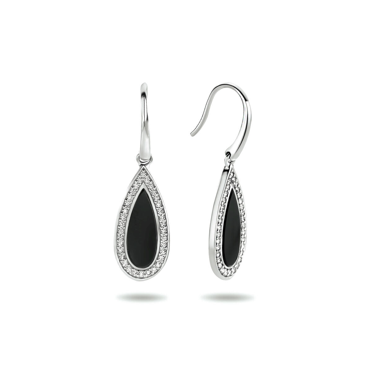 boucles d'oreilles crochets en onyx et zircone argent rhodié