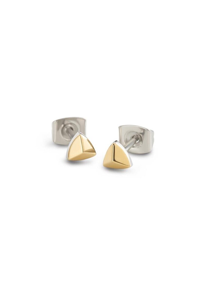 Boucles d'oreilles en titane avec une finition dorée en forme de triangle.