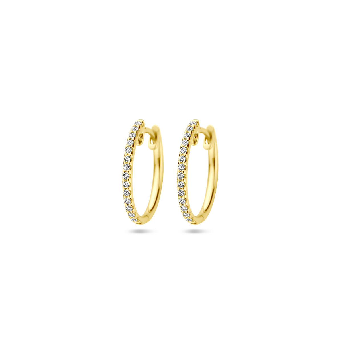 Boucles d'oreilles en or jaune 14K avec diamants H SI de 1,5 mm, forme ronde.