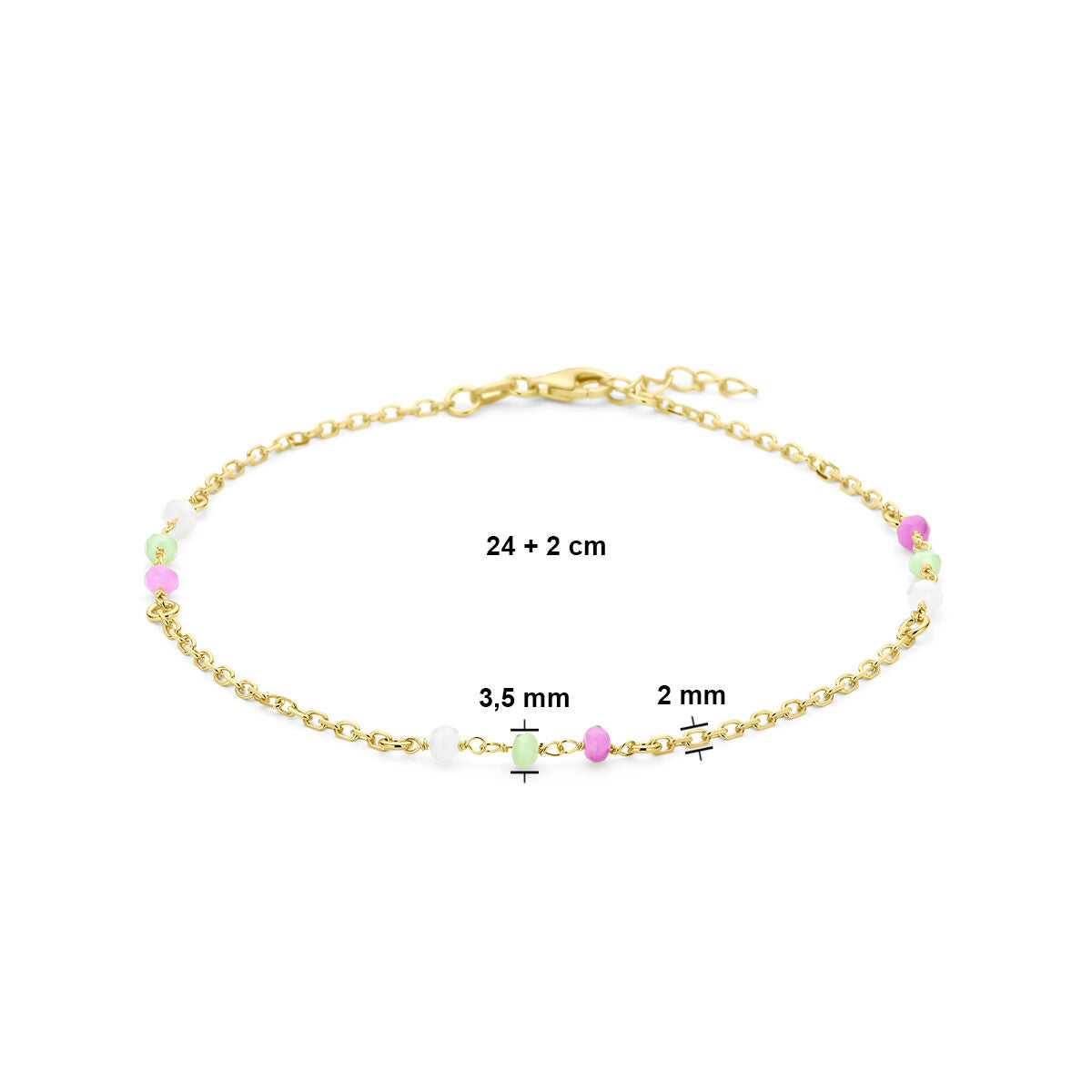 bracelet plusieurs couleurs boules en cristal 24 + 2 cm 3 microns argent plaqué or (jaune)