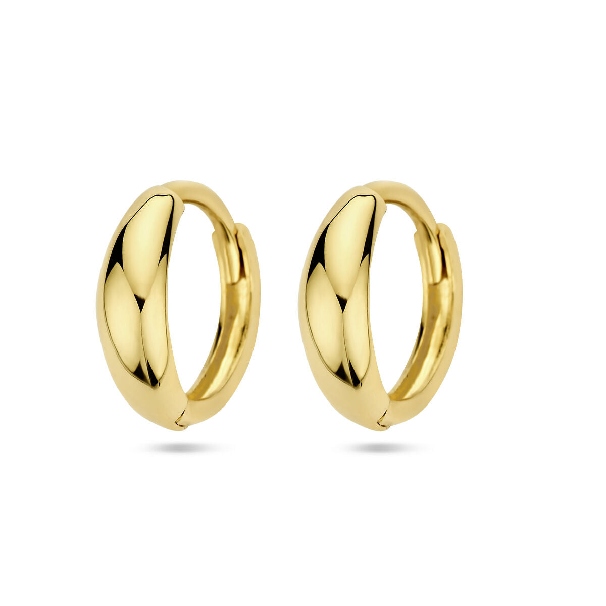 Boucles d'oreilles en or jaune 14K, de forme arrondie et lisse.