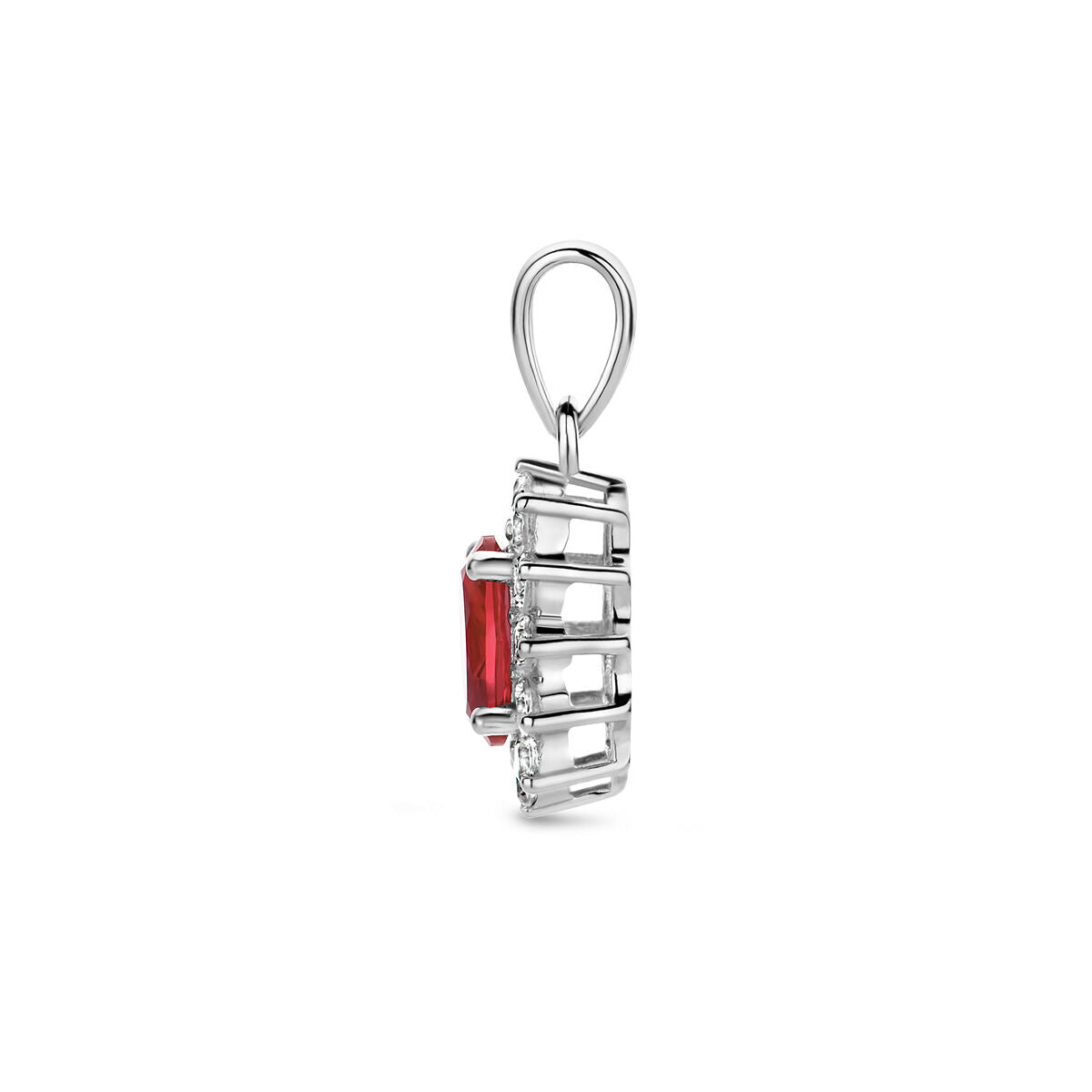 pendentif en corindon couleur et halo en zircone blanche en argent rhodié