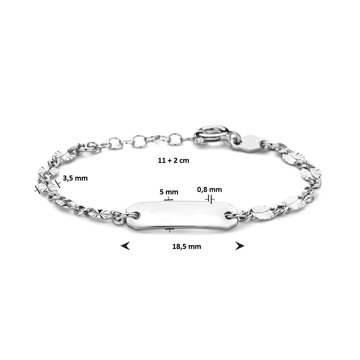 bracelet plaque 5,0 mm 11 + 2 cm argent rhodié