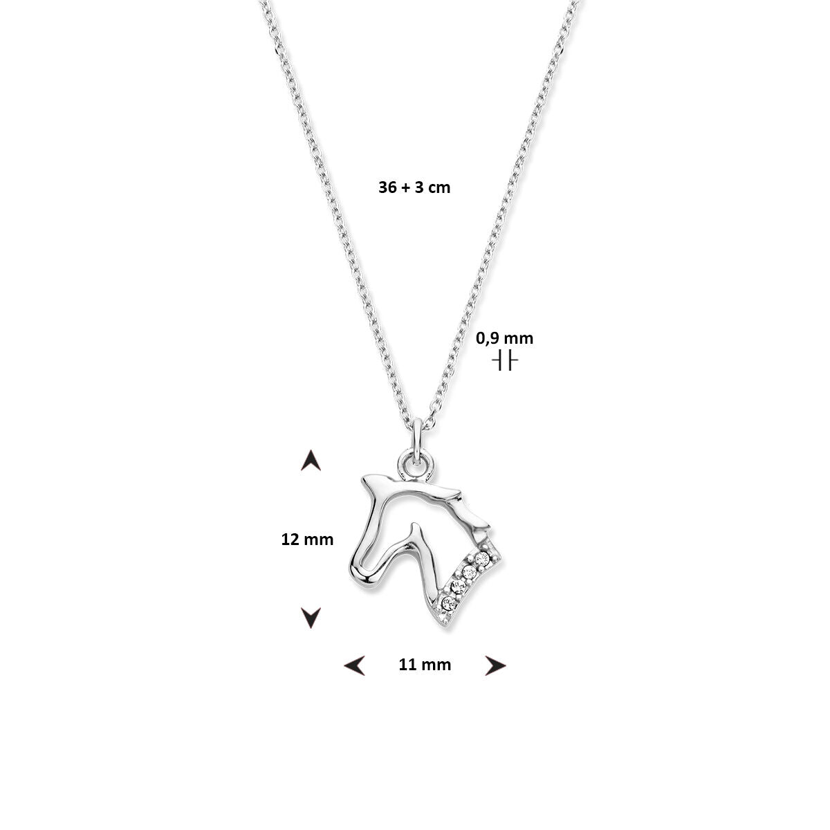 collier cheval 36 + 3 cm argent rhodié