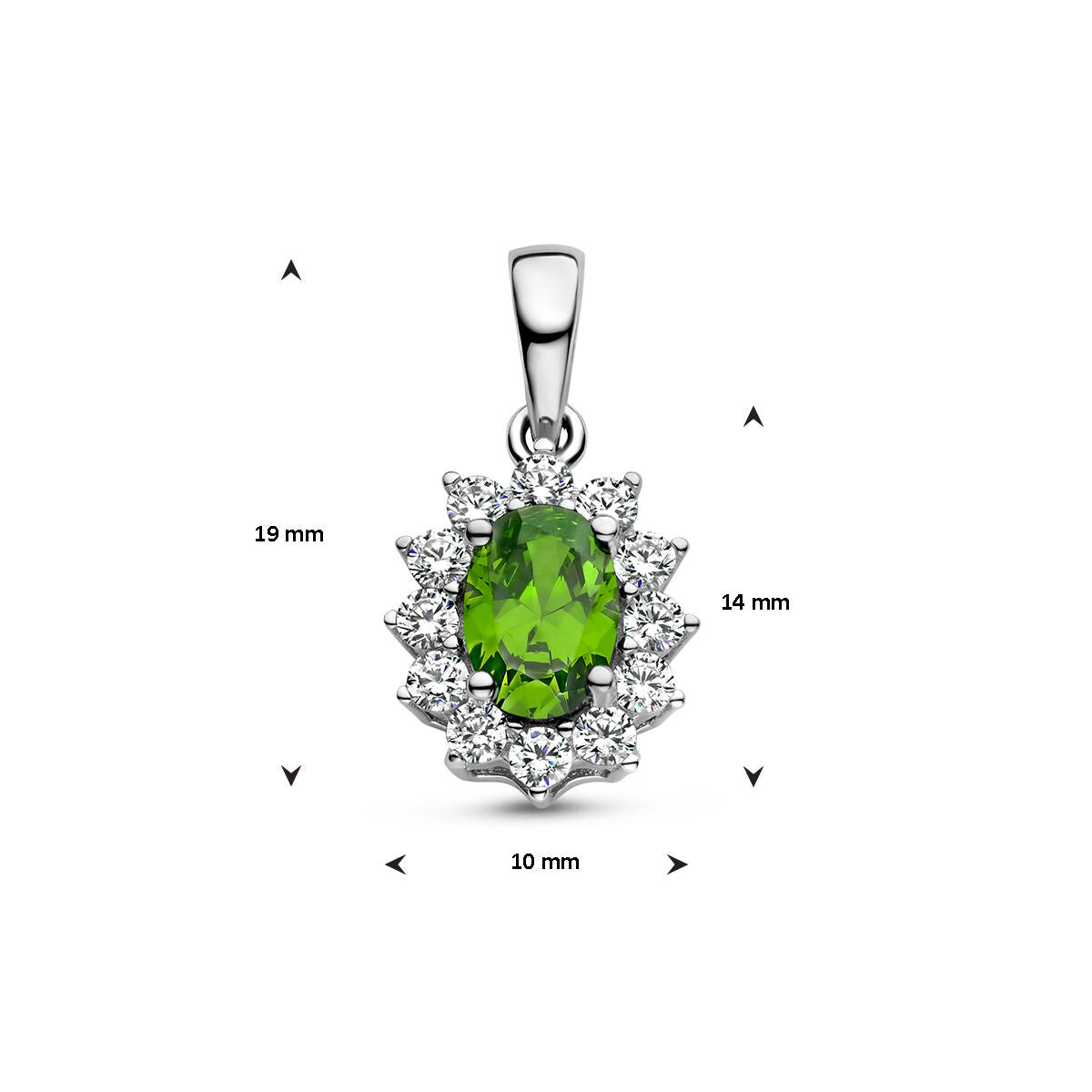 pendentif vert et blanc zircone halo argent rhodié