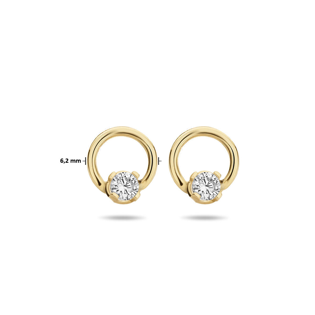 puces d'oreilles rondes zircone 14K or jaune