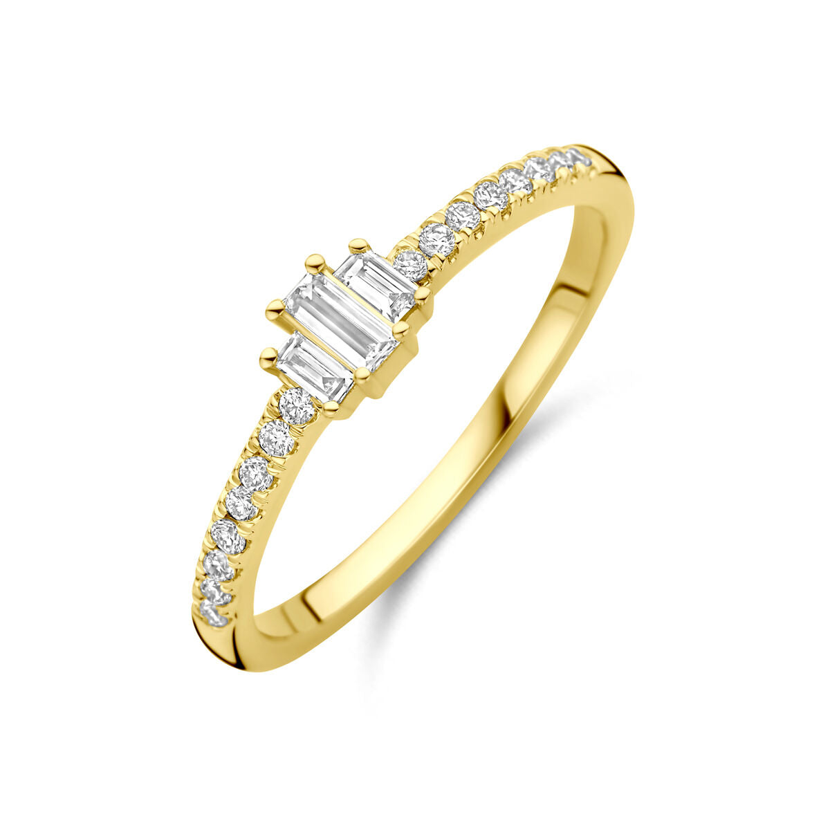 Bague en or jaune 14K ornée d'un diamant lab-grown de 0,21 ct et de diamants brillants.