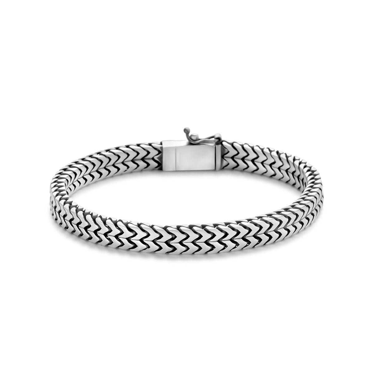 Bracelet en argent oxydé avec motif en zigzag, largeur de 7,1 mm.
